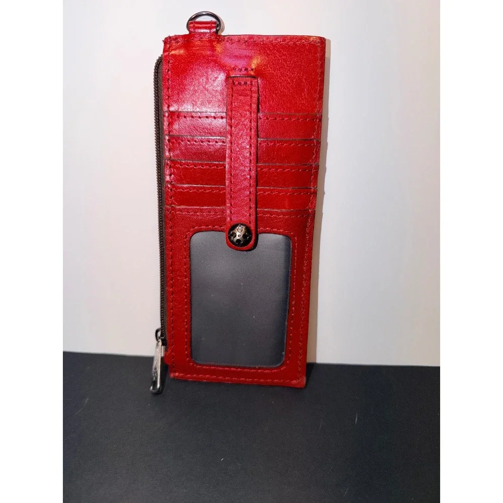 Patricia Nash Red Leather Slim Credit Card Case Wallet Zip ID Window